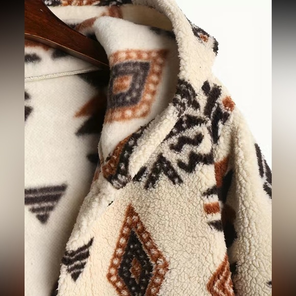 Aztec print button up Teddy coat - Picture 2 of 5